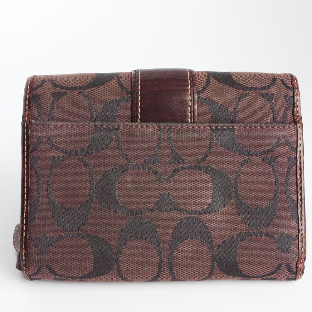 Coach Signature Wallet Multifunction Bifold Jacquard & Burgundy Leather - Picture 4 of 10
